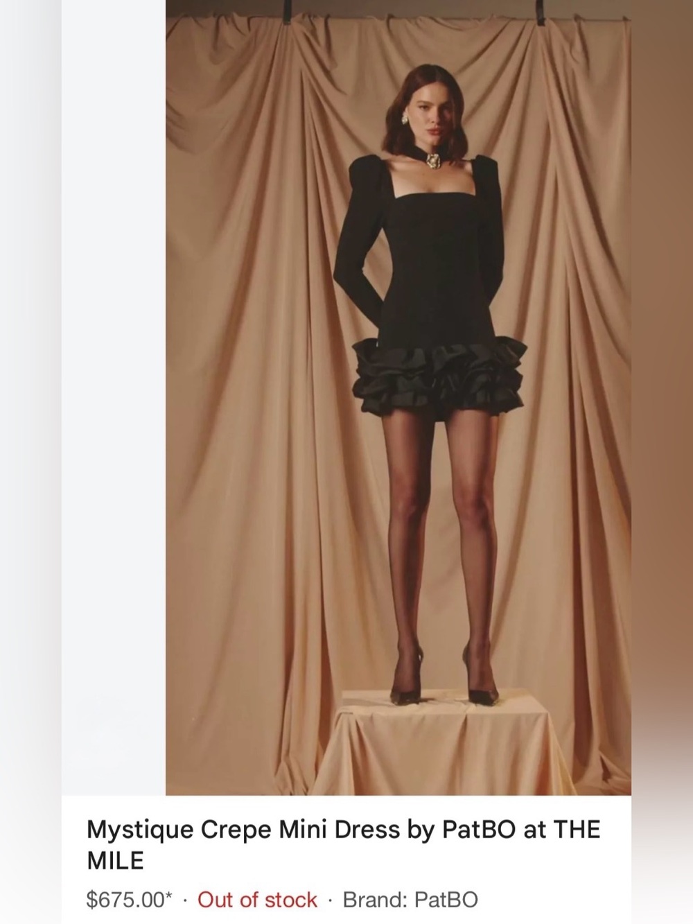 PatBO Black Crepe Mini Dress with Layered Ruffle Hem
